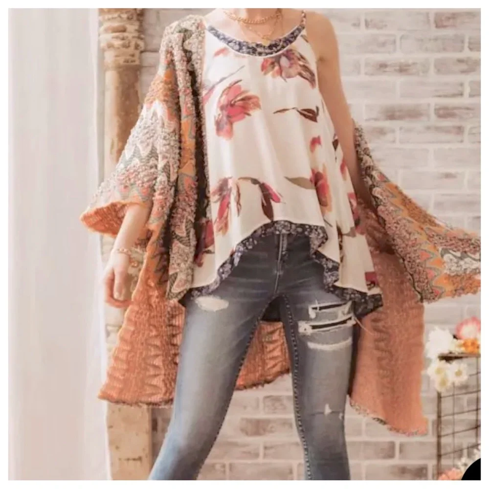 04 Boho Fabulous Multi colors Kimono jacket with pockets - Picture 1 of 4
